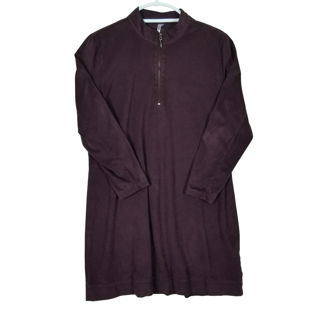 Lulu-B Tunic Dress Womens Large Plum Faux Suede Quarter Zip Long Sleeve Solid